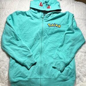 Rare Bulbusaur Pokemon Kids Turquoise Zip-up Hoodie Sz L (14/16)